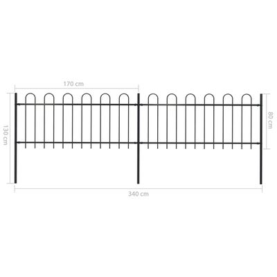 vidaXL Zahradní plot s obloučky ocelový 3,4 x 0,8 m černý