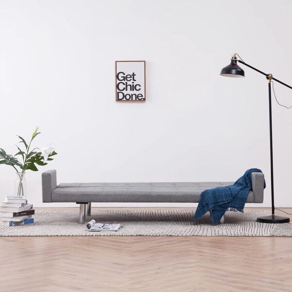 vidaXL Rozkl&aacute;dac&iacute; pohovka s područkami světle &scaron;ed&aacute; polyester