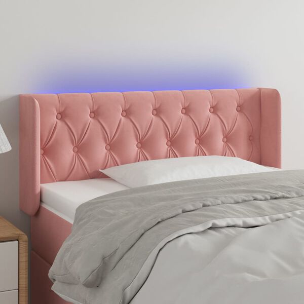 vidaXL Čelo postele s LED růžov&eacute; 103 x 16 x 78/88 cm samet