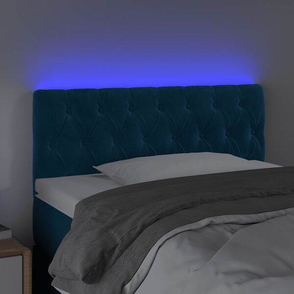 vidaXL Čelo postele s LED tmavě modr&eacute; 90 x 7 x 78/88 cm samet