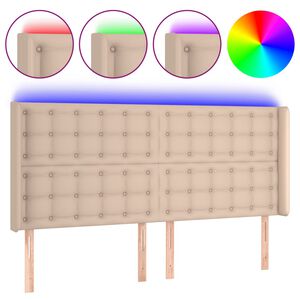 vidaXL Čelo postele s LED cappuccino 147 x 16 x 118/128 cm uměl&aacute; kůže