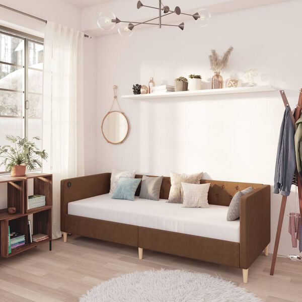 vidaXL V&aacute;lenda s matrac&iacute; a USB hněd&aacute; textil 90 x 200 cm