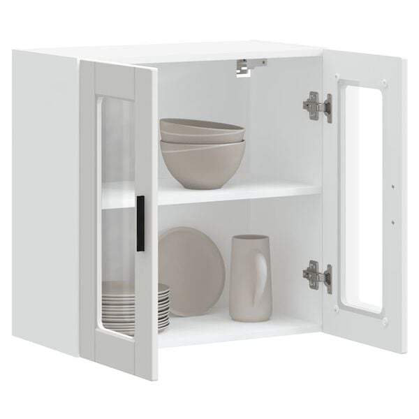 vidaXL Kuchyňsk&aacute; n&aacute;stěnn&aacute; skř&iacute;ňka se skleněn&yacute;mi dv&iacute;řky "Porto" b&iacute;l&aacute;