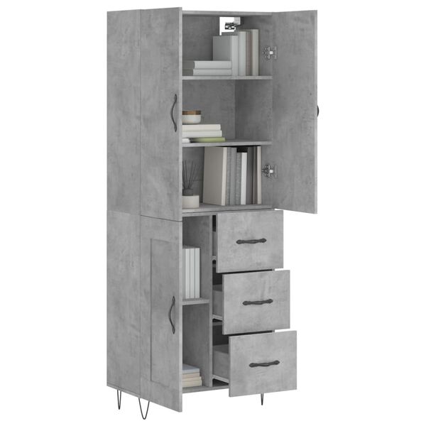 vidaXL Skř&iacute;ň highboard betonově &scaron;ed&aacute; 69,5x34x180 cm kompozitn&iacute; dřevo