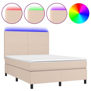 vidaXL Box spring postel matrace a LED cappuccino 140x190cm uměl&aacute; kůže