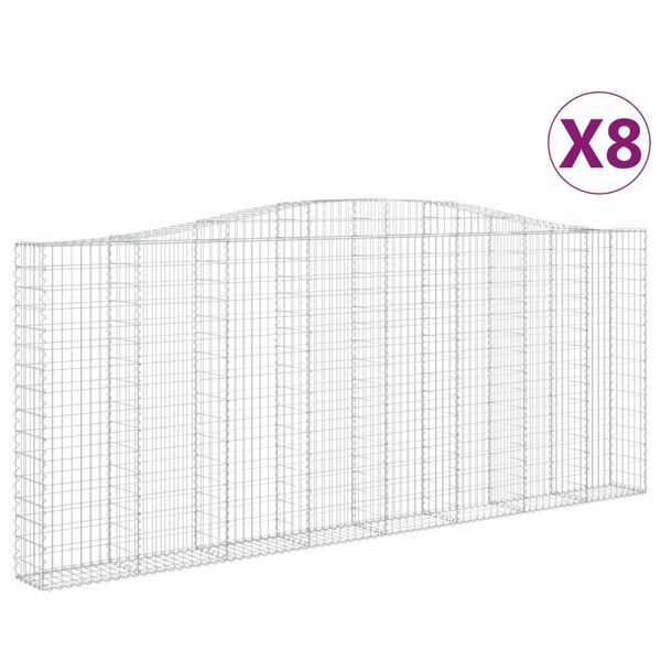 vidaXL Klenuté gabionové koše 8 ks 400x30x160/180cm pozinkované železo