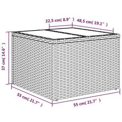 vidaXL Zahradní stolek se skleněnou deskou šedý 55x55x37 cm polyratan