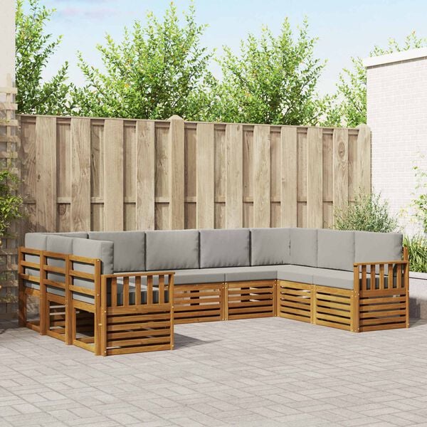 vidaXL Rohov&aacute; sofa sada s pol&scaron;t&aacute;řem 9 pcs Př&iacute;rodn&iacute; a světle &scaron;ed&aacute;