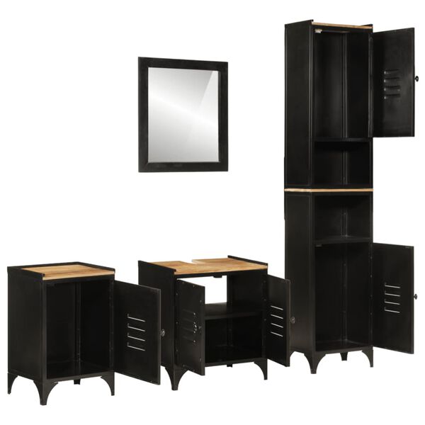 vidaXL 4d&iacute;ln&aacute; koupelnov&aacute; sestava železo a masivn&iacute; mangovn&iacute;kov&eacute; dřevo