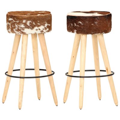vidaXL Barové stoličky 2 ks hnědé hrubé mangovníkové dřevo pravá kůže