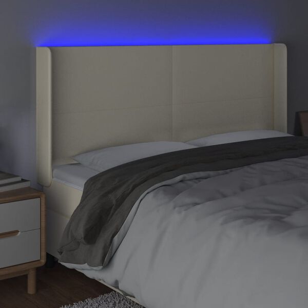vidaXL Čelo postele s LED kr&eacute;mov&eacute; 183 x 16 x 118/128 cm uměl&aacute; kůže
