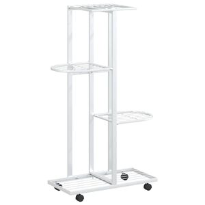 vidaXL 4patrov&yacute; stojan na květiny s kolečky 44x23x80 cm b&iacute;l&yacute; železo