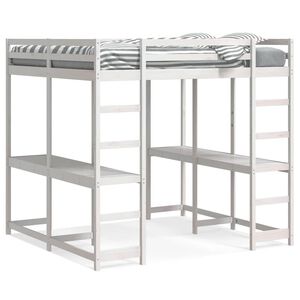 vidaXL Patrov&aacute; postel se stolem a žebř&iacute;kem b&iacute;l&aacute; 140 x 200 cm borovice