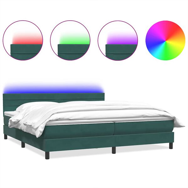 vidaXL Box spring postel s matrac&iacute; a LED tmavě zelen&aacute; 180x220 cm samet