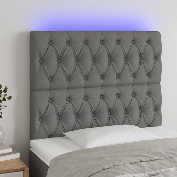 vidaXL Čelo postele s LED tmavě &scaron;ed&eacute; 100x7x118/128 cm textil