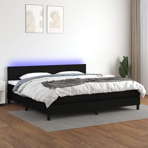 vidaXL Box spring postel s matrac&iacute; a LED čern&aacute; 200x200 cm textil