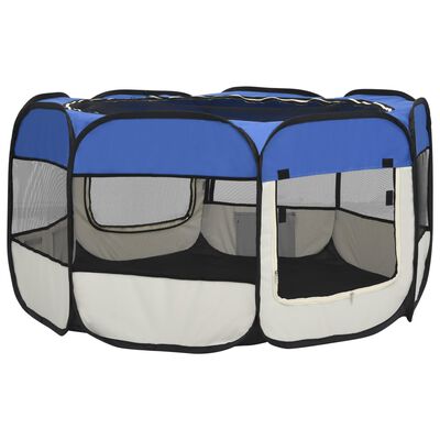 vidaXL Skládací ohrádka pro psy s taškou modrá 125 x 125 x 61 cm