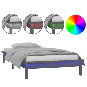 vidaXL R&aacute;m postele s LED světlem &scaron;ed&yacute; 90 x 200 cm masivn&iacute; dřevo