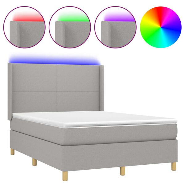 vidaXL Box spring postel s matrac&iacute; a LED světle &scaron;ed&aacute; 140x200 cm textil