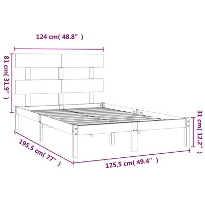vidaXL Rám postele černý masivní dřevo 120 x 190 cm malé dvojlůžko