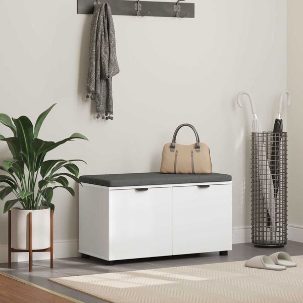 vidaXL Chodbičkov&aacute; lavice s pol&scaron;t&aacute;řem s &uacute;loži&scaron;těm B&iacute;l&aacute; 80 x 46 x 46 cm