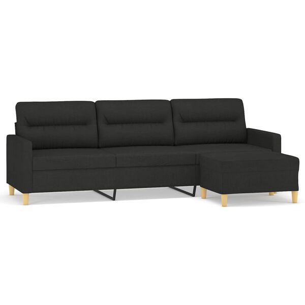 vidaXL 3m&iacute;stn&aacute; pohovka s podnožkou čern&aacute; 210 cm textil