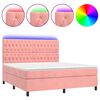 vidaXL Box spring postel s matrac&iacute; a LED růžov&aacute; 160x200 cm samet