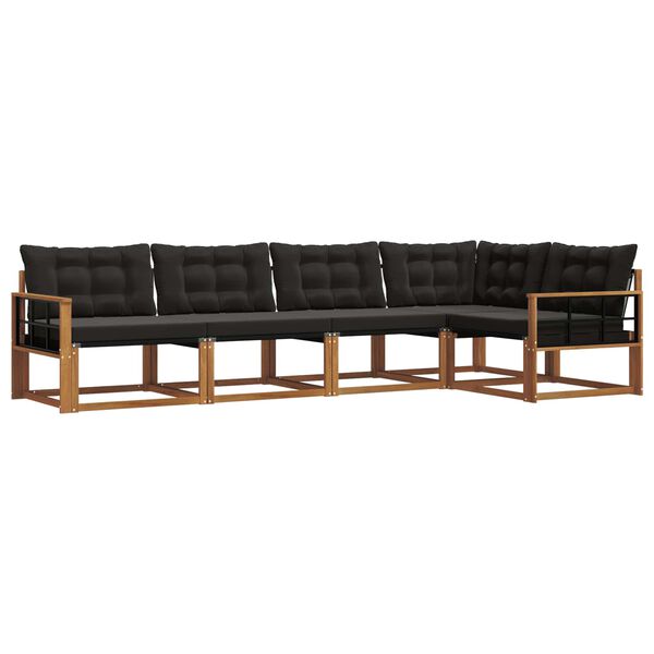 vidaXL Venkovn&iacute; pohovkov&aacute; souprava s pol&scaron;t&aacute;řem 5 pcs Přirozen&aacute; a čern&aacute;