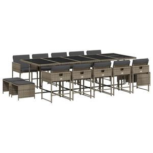 vidaXL 15d&iacute;ln&yacute; zahradn&iacute; j&iacute;deln&iacute; set s podu&scaron;kami &scaron;ed&yacute; polyratan