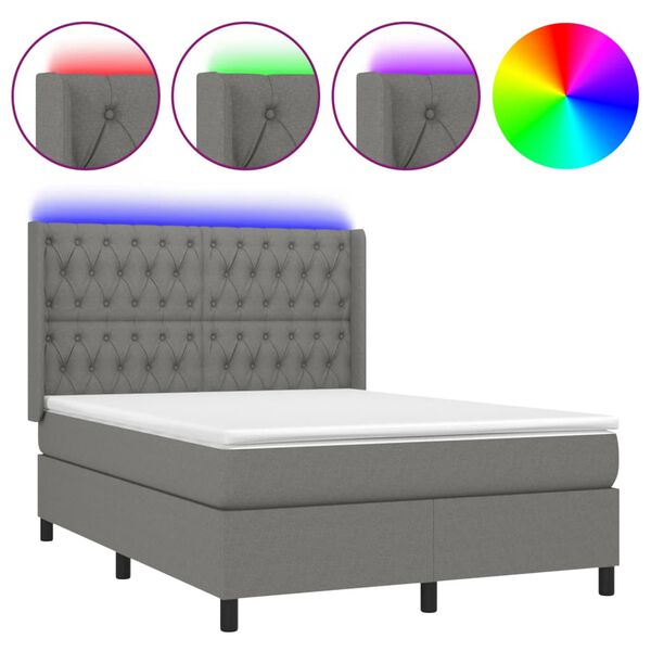 vidaXL Box spring postel s matrac&iacute; a LED tmavě &scaron;ed&aacute; 140x190 cm textil