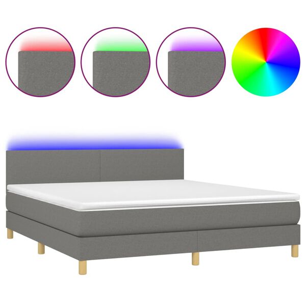 vidaXL Box spring postel s matrac&iacute; a LED tmavě &scaron;ed&aacute; 160x200 cm textil