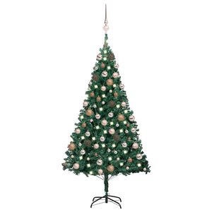 vidaXL Uměl&yacute; v&aacute;nočn&iacute; stromek s LED a sadou koul&iacute; zelen&yacute; 150 cm PVC