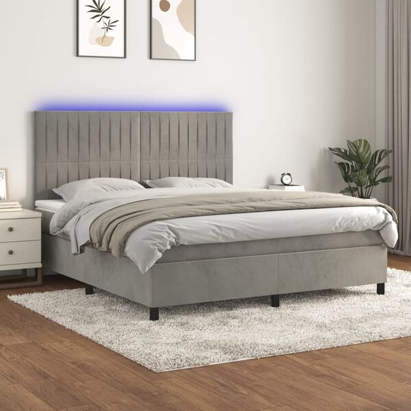 vidaXL Box spring postel s matrac&iacute; a LED světle &scaron;ed&aacute; 180x200 cm samet
