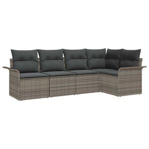 vidaXL Sada zahradn&iacute;ch pohovek s pol&scaron;t&aacute;řem 5 pcs &Scaron;ed&aacute; polyratan