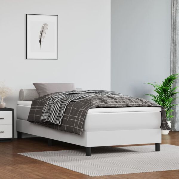 vidaXL Box spring postel s matrac&iacute; b&iacute;l&aacute; 90x190 cm uměl&aacute; kůže