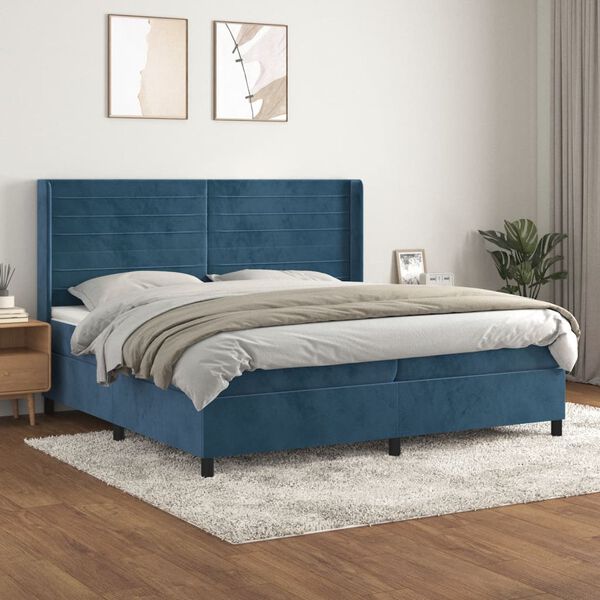 vidaXL Box spring postel s matrac&iacute; tmavě modr&aacute; 200x200 cm samet