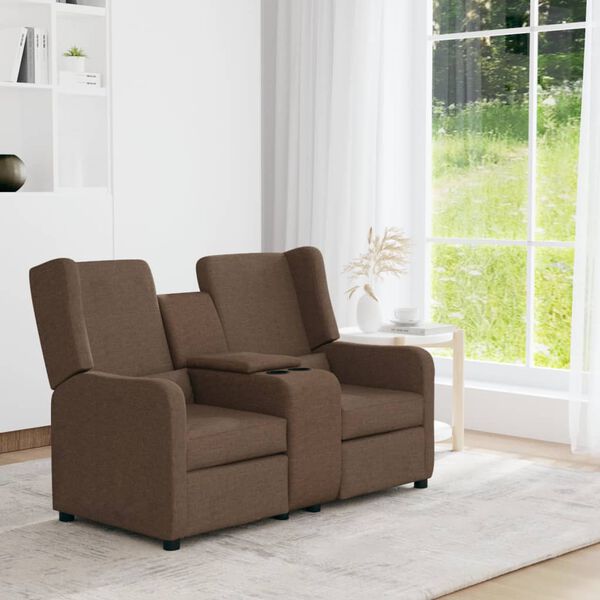 vidaXL 2m&iacute;stn&eacute; polohovac&iacute; křeslo s drž&aacute;kem n&aacute;pojů hněd&eacute; textil