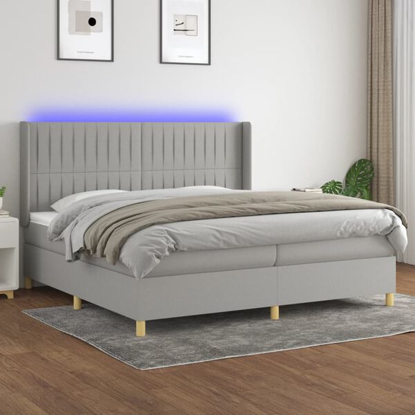 vidaXL Box spring postel s matrac&iacute; a LED světle &scaron;ed&aacute; 200x200 cm textil