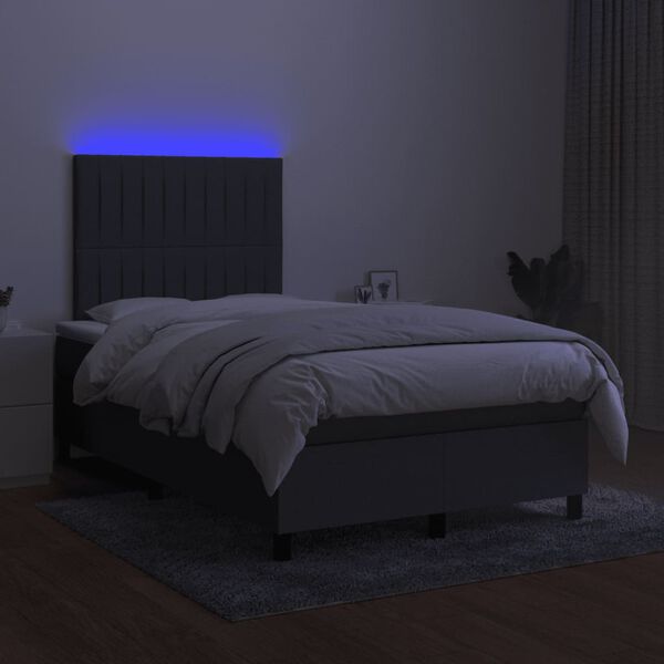 vidaXL Box spring postel s matrac&iacute; a LED tmavě &scaron;ed&aacute; 120x190 cm textil