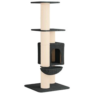vidaXL Kočič&iacute; strom se &scaron;krabac&iacute;mi sloupky sisal Tmavě &scaron;ed&aacute; 137 cm