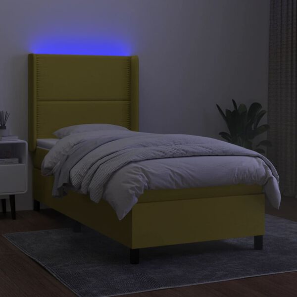 vidaXL Box spring postel s matrac&iacute; a LED zelen&aacute; 80 x 200 cm textil