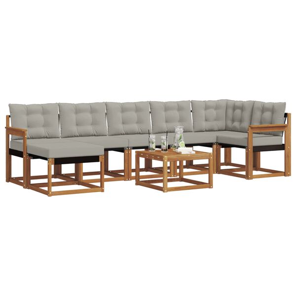 vidaXL Venkovn&iacute; pohovkov&aacute; souprava 8 pcs Př&iacute;rodn&iacute; a světle &scaron;ed&aacute;