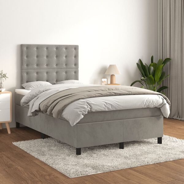 vidaXL Box spring postel s matrac&iacute; světle &scaron;ed&aacute; 120 x 200 cm samet