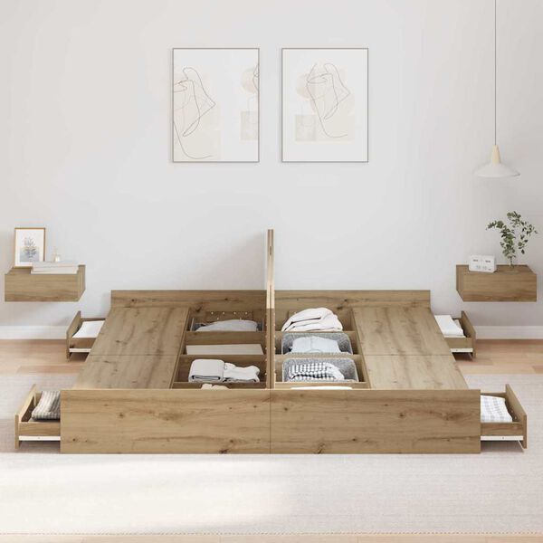 vidaXL Rám postele s úložným prostorem Artisanový dub 200 x 200 cm