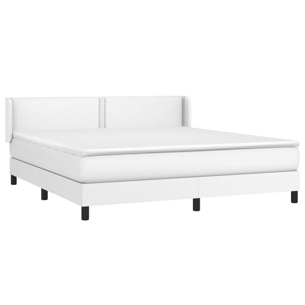 vidaXL Box spring postel s matrac&iacute; b&iacute;l&aacute; 160x200 cm uměl&aacute; kůže