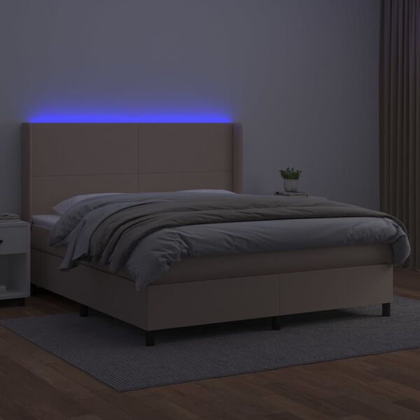 vidaXL Box spring postel matrace a LED cappuccino 160x200cm uměl&aacute; kůže