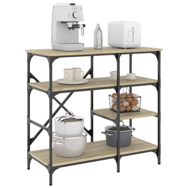 vidaXL Kuchyňský regál dub sonoma 90x40x84 cm kompozitní dřevo a kov