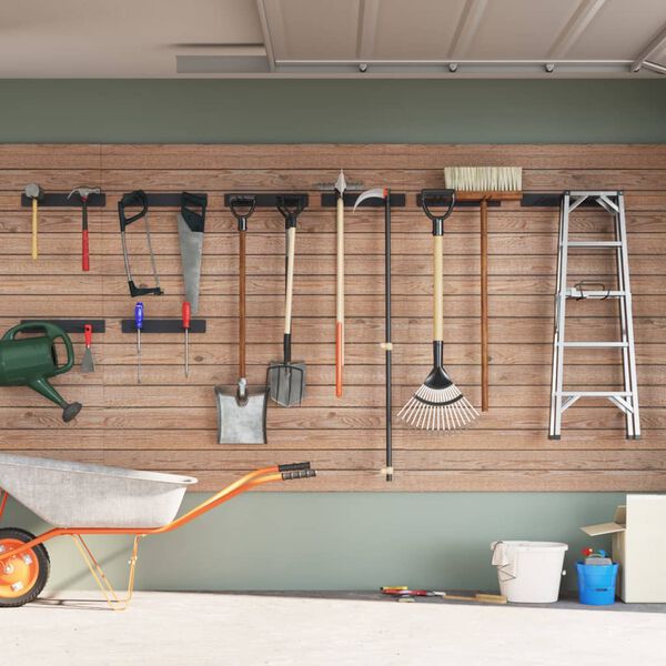 vidaXL N&aacute;stěnn&eacute; stojany na zahradn&iacute; n&aacute;řad&iacute; 8 ks čern&eacute; ocel