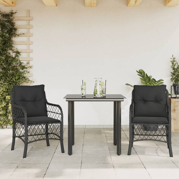 vidaXL 3d&iacute;ln&yacute; bistro set s podu&scaron;kami čern&yacute; polyratan