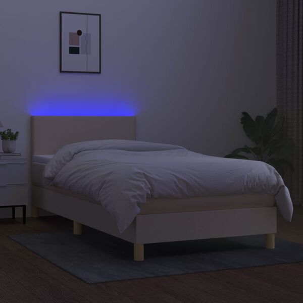 vidaXL Box spring postel s matrac&iacute; a LED kr&eacute;mov&aacute; 90x190 cm textil